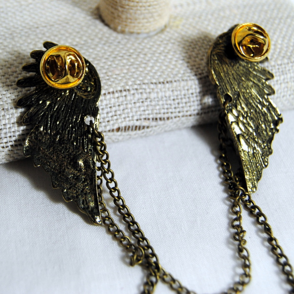 Jeweled Wings Chain Attached Pins Steampunk - Picture 4 of 4